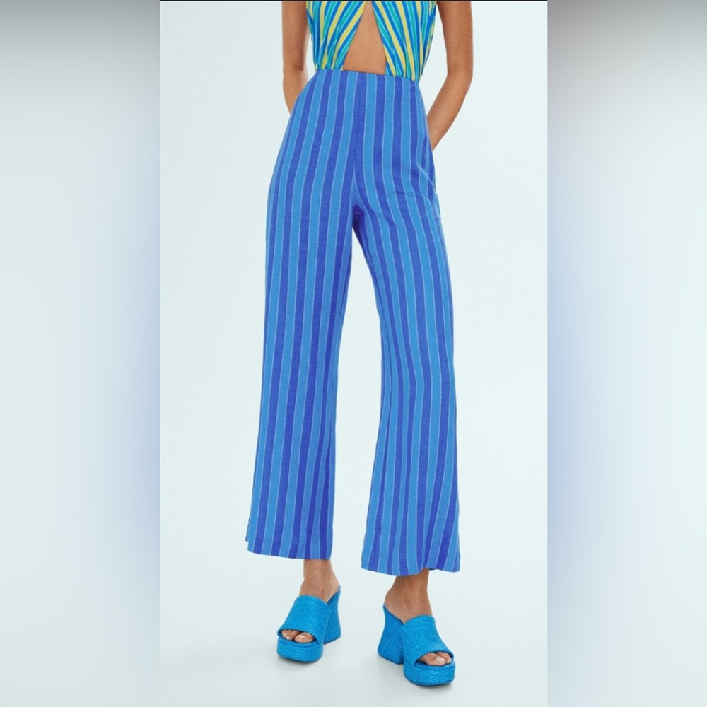 Simon Miller x Mango Blue Striped Linen Pants